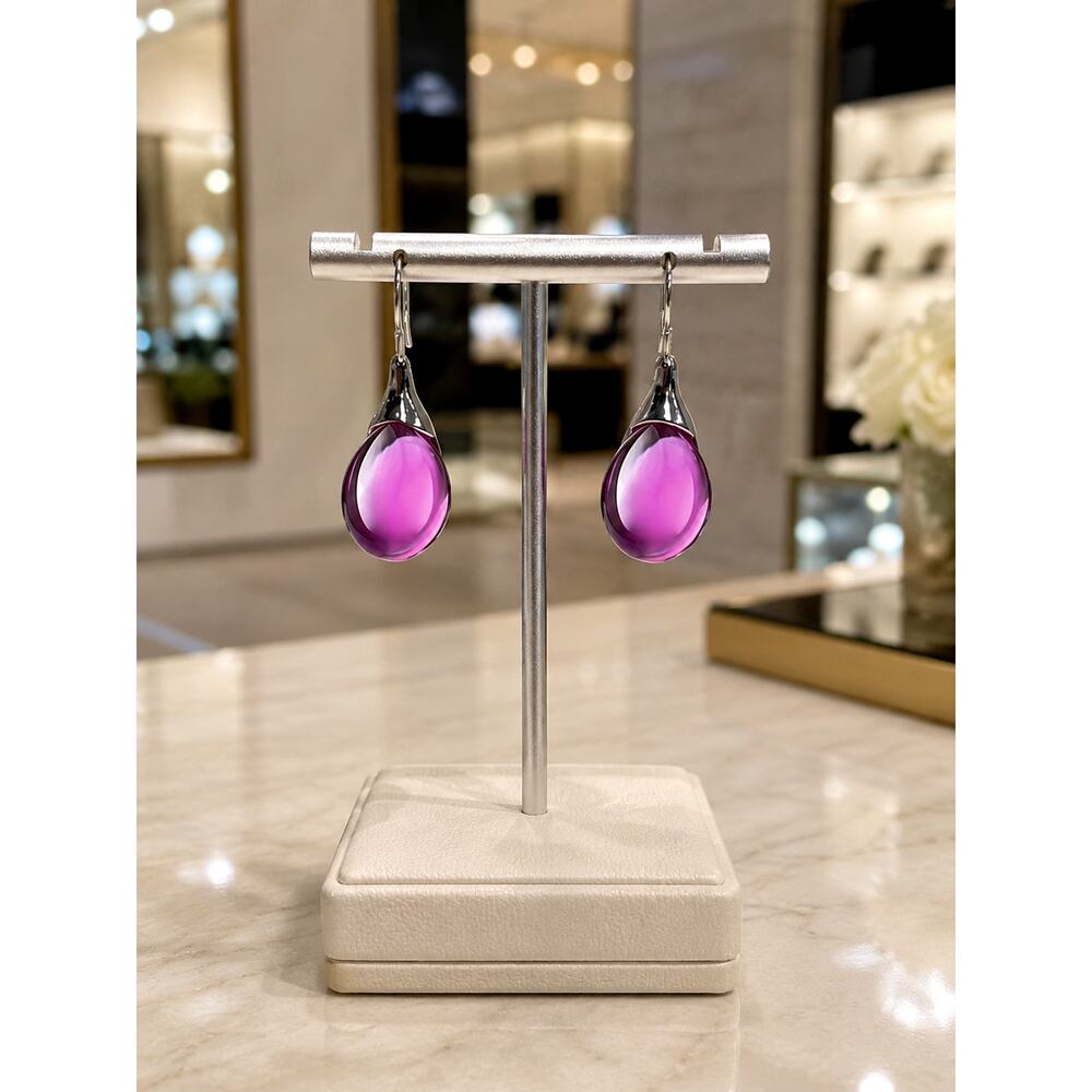 Water Drop Inlaid Opal Earrings - Pink/Purple